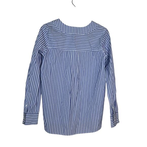 J. Crew Womens 4 Blue White Striped Pullover V Neck Blouse - Picture 2 of 11